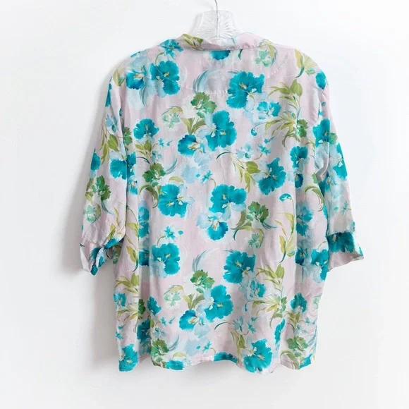 Papinelle Audrey Crop PJ Set pink blue floral cotton silk relaxed lightweight - Picture 9 of 13